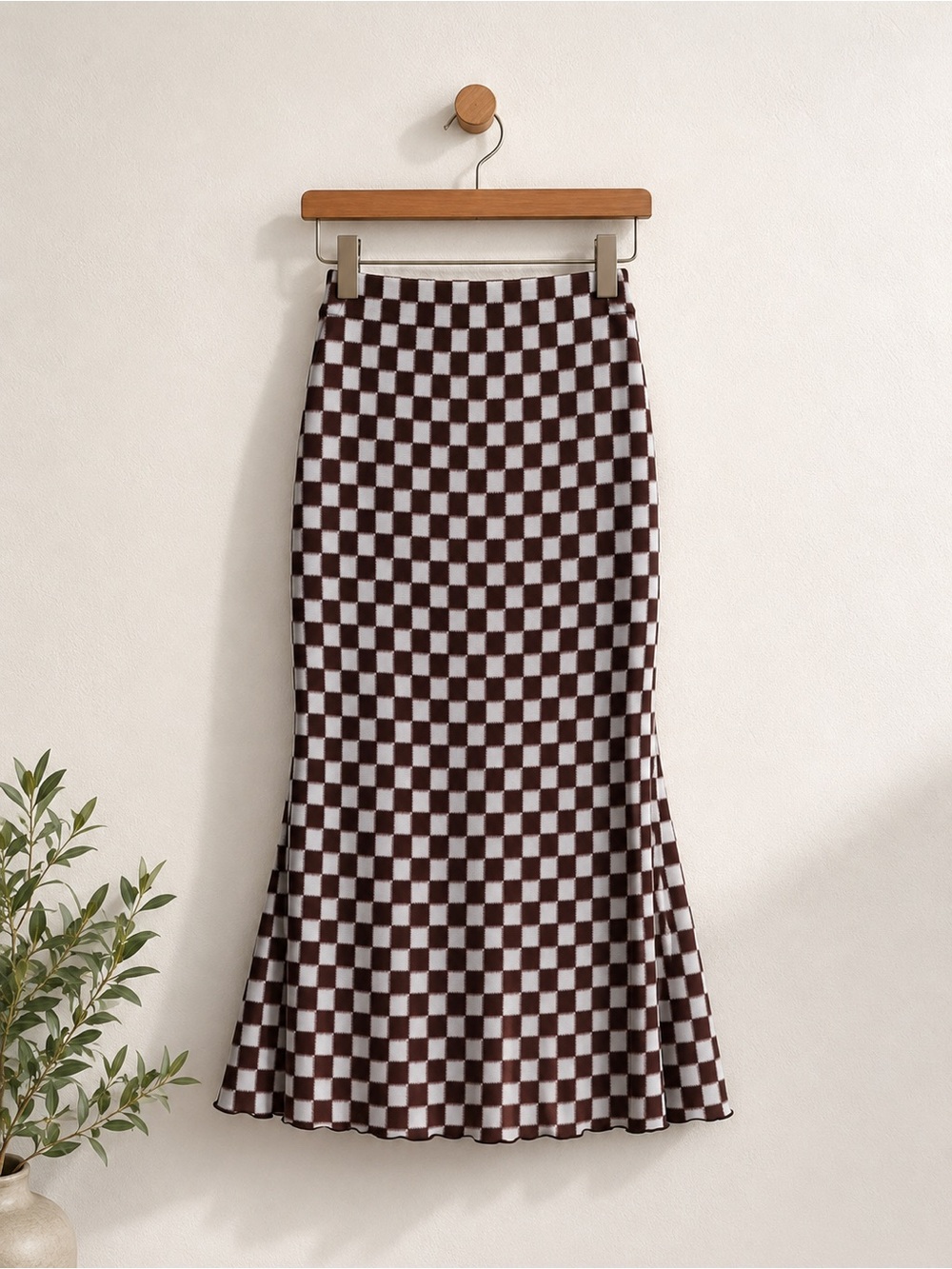 Amazon Essentials Brown & White Checkerboard Knit Maxi Skirt